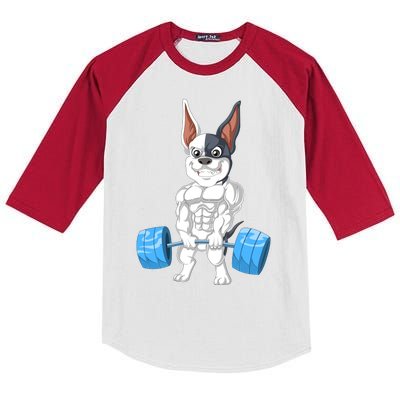 French Bulldog Weightlifting Kids Colorblock Raglan Jersey