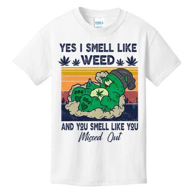 Funny Bear Weed Marijuana 420 Smoker Yes I Smell Like Weed Kids T-Shirt