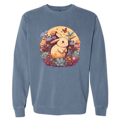 Funny Bunny With Flowers Garment-Dyed Sweatshirt