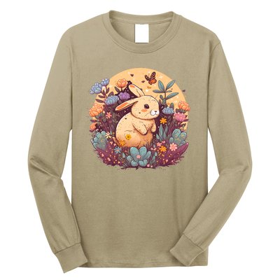 Funny Bunny With Flowers Long Sleeve Shirt