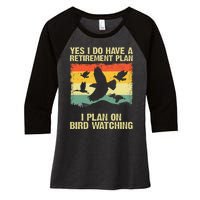 Funny Bird Watching Design Birding Retirement Women's Tri-Blend 3/4-Sleeve Raglan Shirt