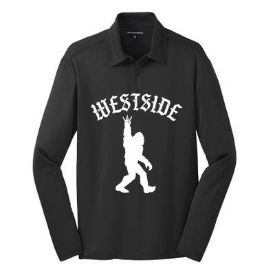 Funny Bigfoot Westside Hand Sign For California West Coast Silk Touch Performance Long Sleeve Polo