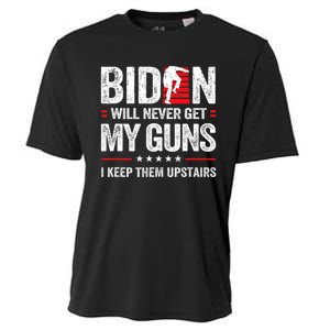 Funny Biden Will Never Get My Guns I Keep Them Upstairs Cooling Performance Crew T-Shirt