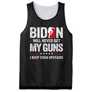 Funny Biden Will Never Get My Guns I Keep Them Upstairs Mesh Reversible Basketball Jersey Tank