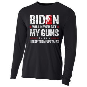 Funny Biden Will Never Get My Guns I Keep Them Upstairs Cooling Performance Long Sleeve Crew