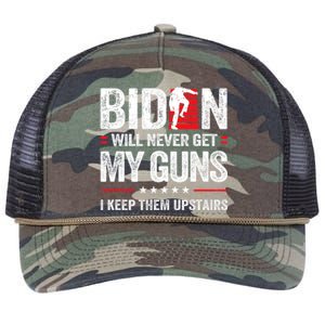 Funny Biden Will Never Get My Guns I Keep Them Upstairs Retro Rope Trucker Hat Cap