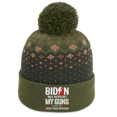 Funny Biden Will Never Get My Guns I Keep Them Upstairs The Baniff Cuffed Pom Beanie