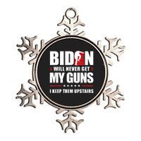 Funny Biden Will Never Get My Guns I Keep Them Upstairs Metallic Star Ornament