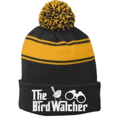 Funny Bird Watcher Gift Birdwatching For Birders Stripe Pom Pom Beanie