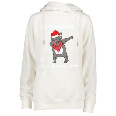 French Bulldog With Santa Claus Hat Ugly Christmas Sweater Gift Womens Funnel Neck Pullover Hood