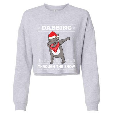 French Bulldog With Santa Claus Hat Ugly Christmas Sweater Gift Cropped Pullover Crew