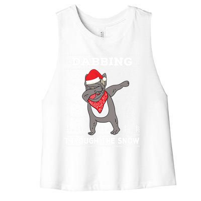 French Bulldog With Santa Claus Hat Ugly Christmas Sweater Gift Women's Racerback Cropped Tank