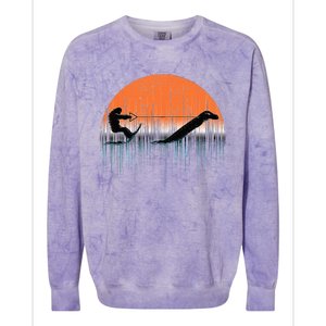 Funny Bigfoot Water Skiing With Loch Ness Monster Bigfoot Colorblast Crewneck Sweatshirt