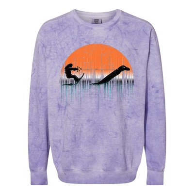 Funny Bigfoot Water Skiing With Loch Ness Monster Bigfoot Colorblast Crewneck Sweatshirt