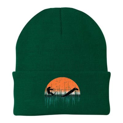 Funny Bigfoot Water Skiing With Loch Ness Monster Bigfoot Knit Cap Winter Beanie