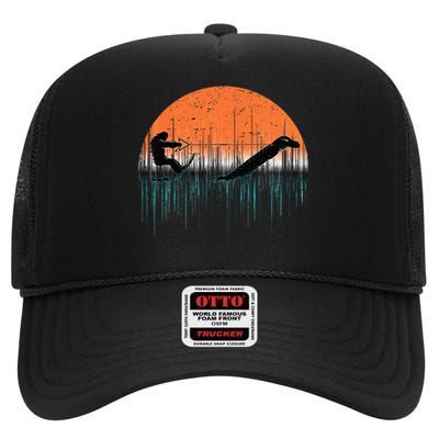 Funny Bigfoot Water Skiing With Loch Ness Monster Bigfoot High Crown Mesh Back Trucker Hat