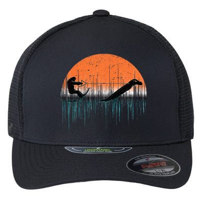 Funny Bigfoot Water Skiing With Loch Ness Monster Bigfoot Flexfit Unipanel Trucker Cap