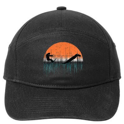 Funny Bigfoot Water Skiing With Loch Ness Monster Bigfoot 7-Panel Snapback Hat