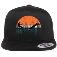 Funny Bigfoot Water Skiing With Loch Ness Monster Bigfoot Flat Bill Trucker Hat