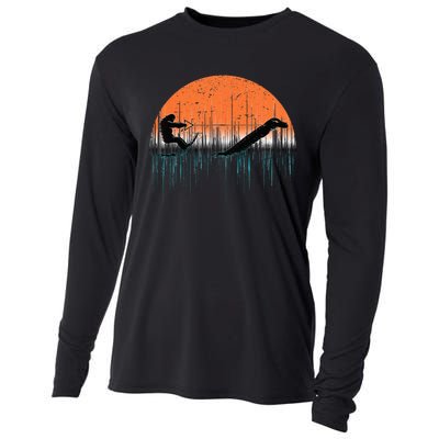 Funny Bigfoot Water Skiing With Loch Ness Monster Bigfoot Cooling Performance Long Sleeve Crew