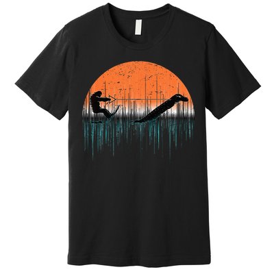 Funny Bigfoot Water Skiing With Loch Ness Monster Bigfoot Premium T-Shirt