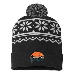 Funny Bigfoot Water Skiing With Loch Ness Monster Bigfoot USA-Made Snowflake Beanie