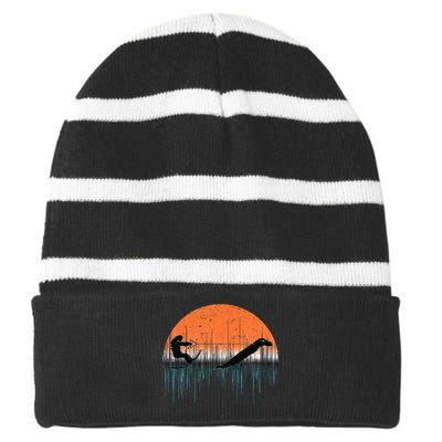 Funny Bigfoot Water Skiing With Loch Ness Monster Bigfoot Striped Beanie with Solid Band