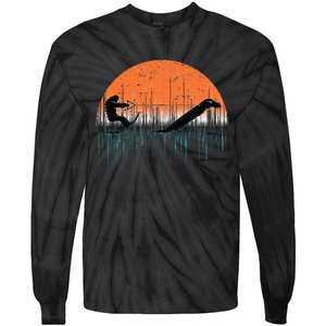 Funny Bigfoot Water Skiing With Loch Ness Monster Bigfoot Tie-Dye Long Sleeve Shirt