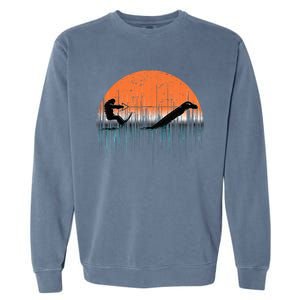 Funny Bigfoot Water Skiing With Loch Ness Monster Bigfoot Garment-Dyed Sweatshirt