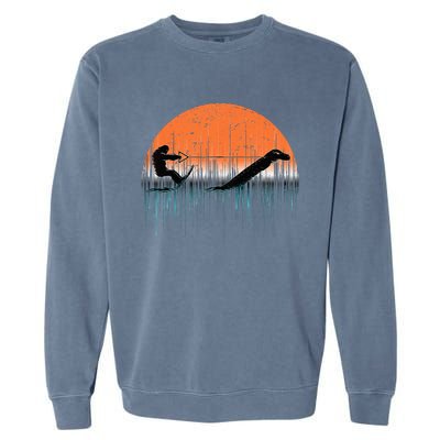 Funny Bigfoot Water Skiing With Loch Ness Monster Bigfoot Garment-Dyed Sweatshirt