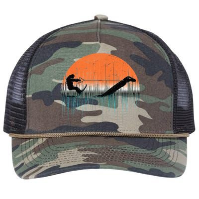 Funny Bigfoot Water Skiing With Loch Ness Monster Bigfoot Retro Rope Trucker Hat Cap