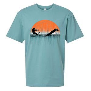 Funny Bigfoot Water Skiing With Loch Ness Monster Bigfoot Sueded Cloud Jersey T-Shirt