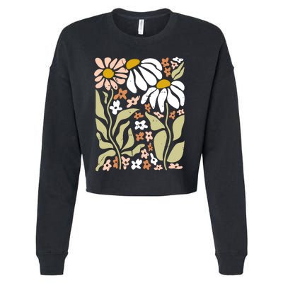 Flowers Boho Wildflowers Floral Nature Cropped Pullover Crew