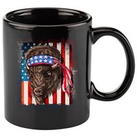 Funny Buffalo With American USA Flag Bandana 11oz C Handle Ceramic Mug