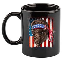 Funny Buffalo With American USA Flag Bandana 11oz C Handle Ceramic Mug