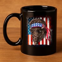 Funny Buffalo With American USA Flag Bandana 11oz C Handle Ceramic Mug