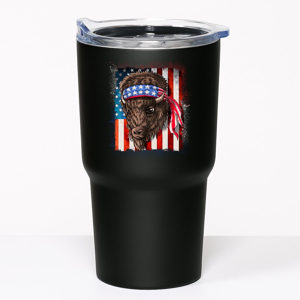 Funny Buffalo With American USA Flag Bandana Tumbler