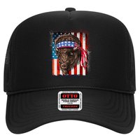 Funny Buffalo With American USA Flag Bandana Trucker Hat