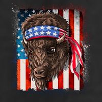 Funny Buffalo With American USA Flag Bandana Trucker Hat