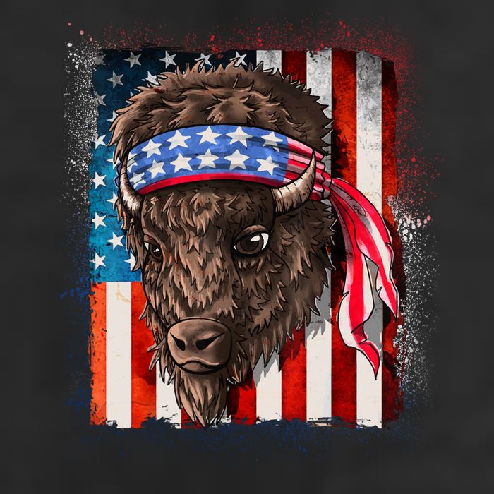 Funny Buffalo With American USA Flag Bandana Trucker Hat
