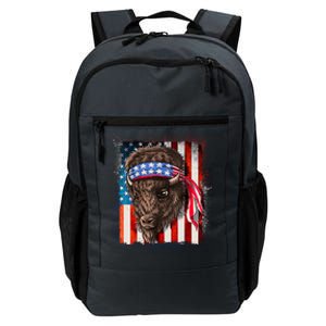 Funny Buffalo With American USA Flag Bandana Daily Commute Backpack