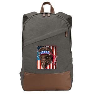 Funny Buffalo With American USA Flag Bandana Cotton Canvas Backpack