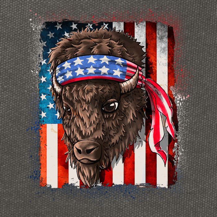 Funny Buffalo With American USA Flag Bandana Cotton Canvas Backpack