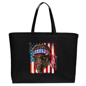 Funny Buffalo With American USA Flag Bandana Cotton Canvas Jumbo Tote