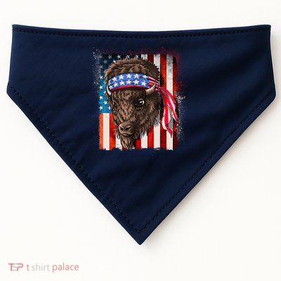 Funny Buffalo With American USA Flag Bandana USA-Made Doggie Bandana