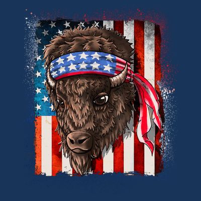 Funny Buffalo With American USA Flag Bandana T-Shirt