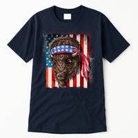 Funny Buffalo With American USA Flag Bandana Tall T-Shirt