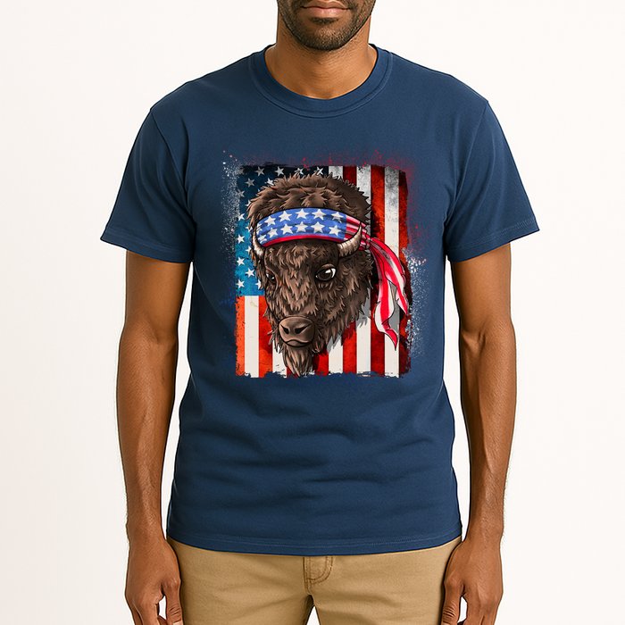Funny Buffalo With American USA Flag Bandana Tall T-Shirt