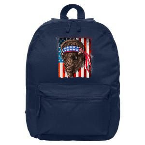 Funny Buffalo With American USA Flag Bandana 16 in Basic Backpack