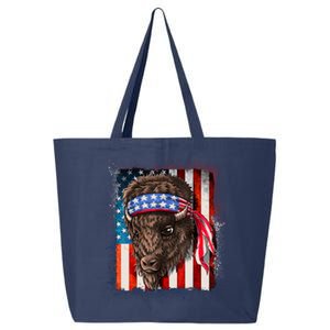 Funny Buffalo With American USA Flag Bandana 25L Jumbo Tote